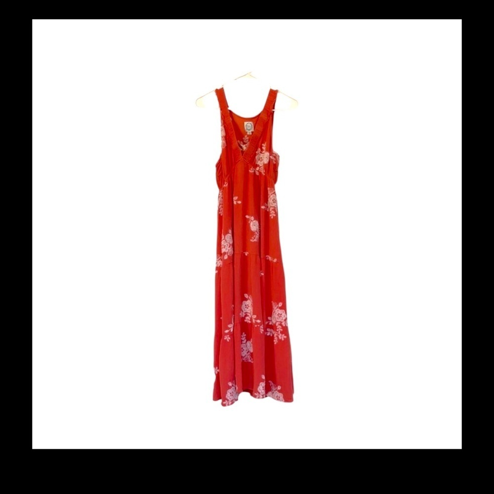 Francesca’s Blue Rain Medium Floral Sleeveless Maxi Orange White Embroidery